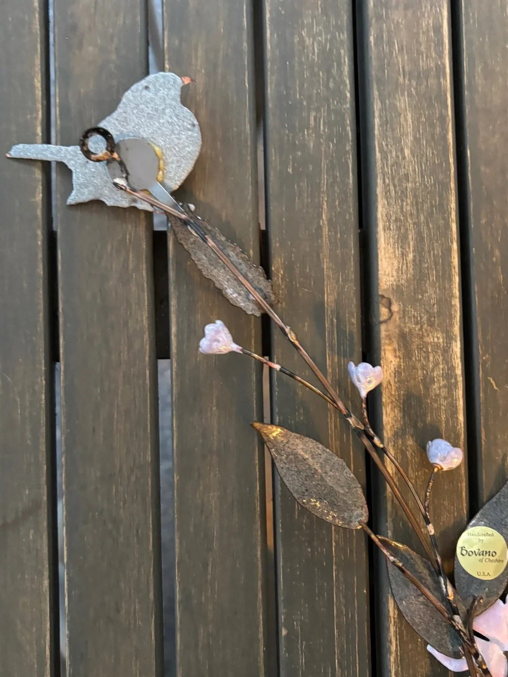 Bovano of Cheshire Metal Floral Wall Sculpture Blue Bird Pink Flowers
